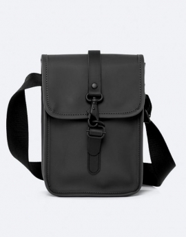 RAINS ”Flight Bag” BLACK + GREEN shoulder bag / cross-body bag w / strap (2 liters)