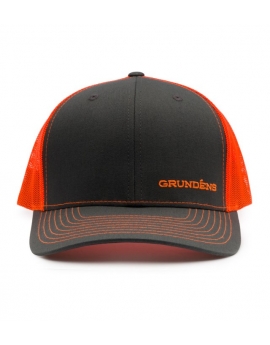GRUNDÉNS ”Offset Embroidered" Trucker Cap fishing hat DARK GRAY - HV ORANGE