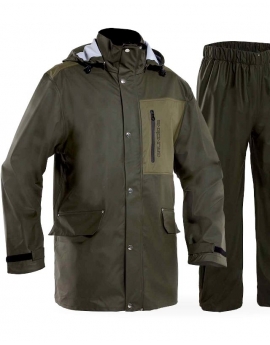 GRUNDENS "Sunnan GREEN" rain set with 2-way zipper and X-long jacket